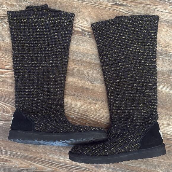 UGG cardy crochet fold over black metallic gold size 8 women’s - Picture 7 of 10